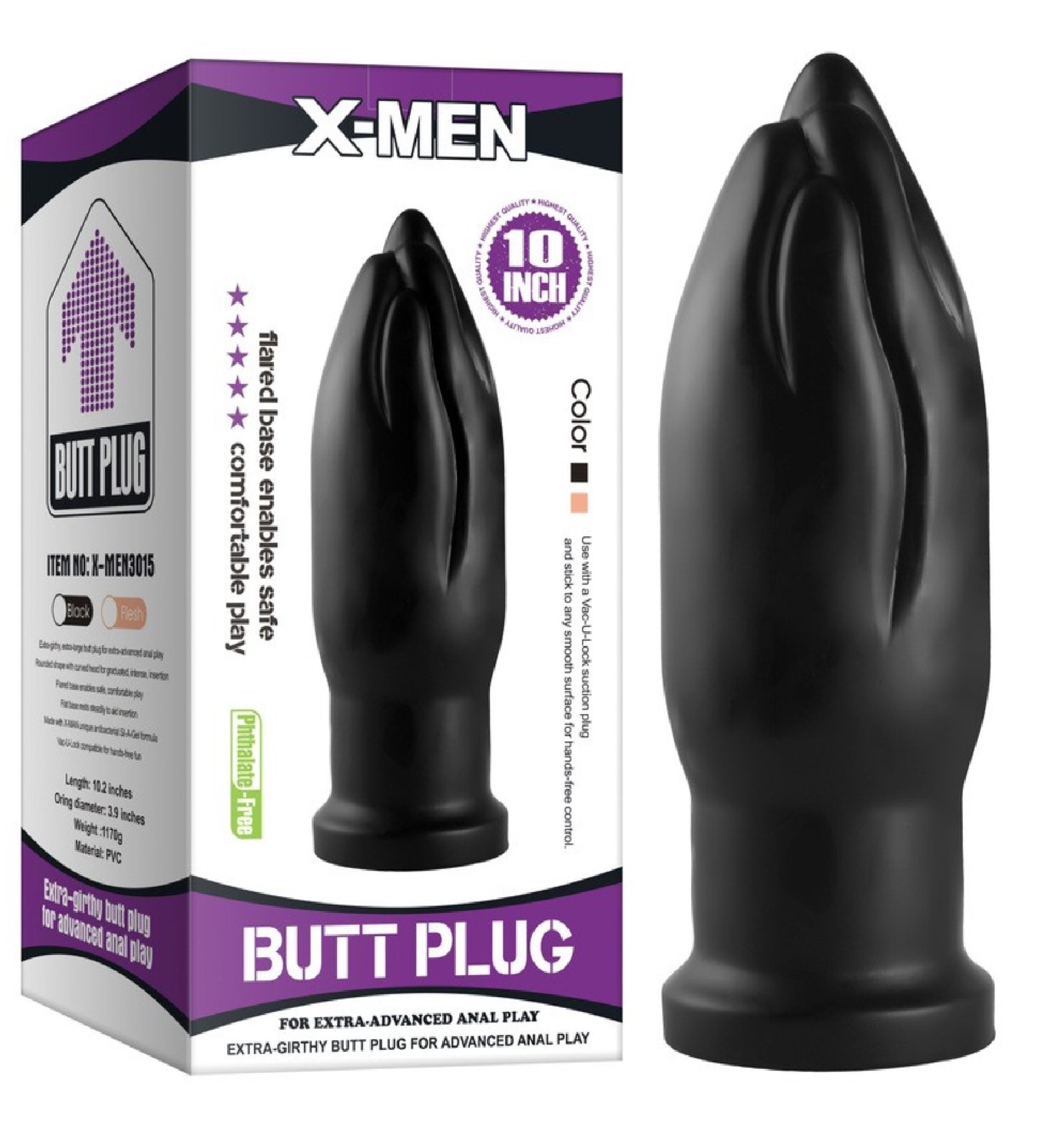 X-MEN 10inch Butt Plug Black XMEN3015